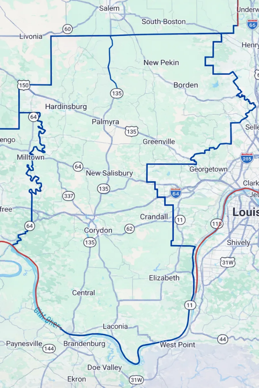 Map of Indiana House District 70 covering parts of Harrison, Washington, and Floyd counties